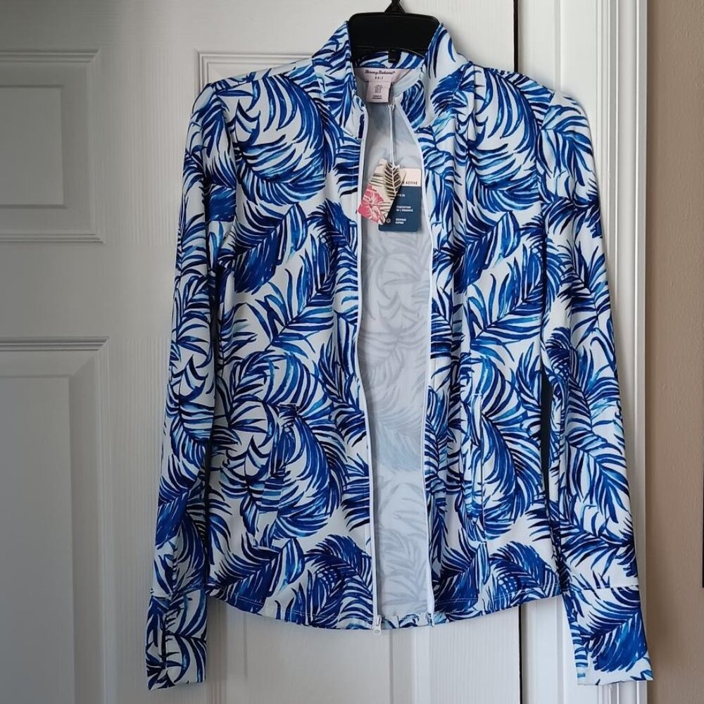 TOMMY BAHAMA Jacket Long Sleeve Active Full Zip Blue and White Sz Small NEW